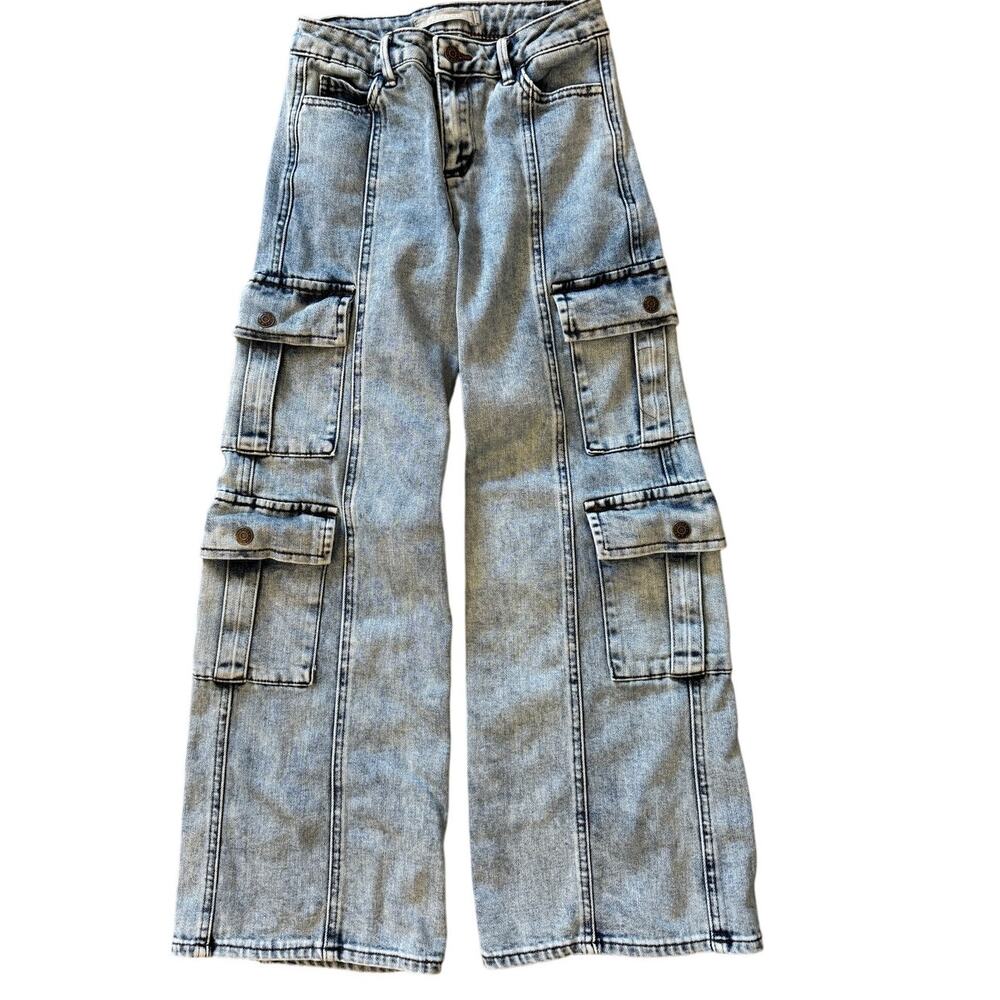 Girls Cargo Jeans Light Wash Denim Utility Pockets Size 8